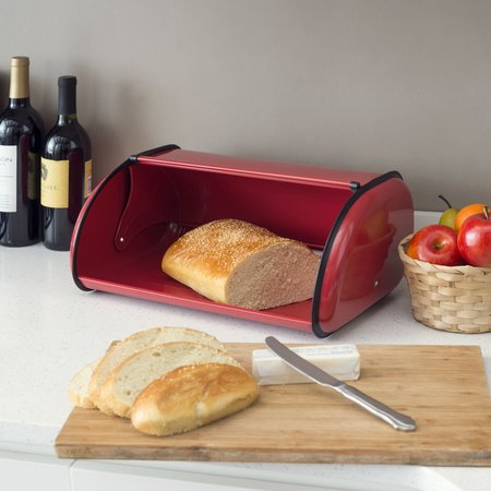 Hds Trading Roll Top Lid Metal Bread Box, Red ZOR96014